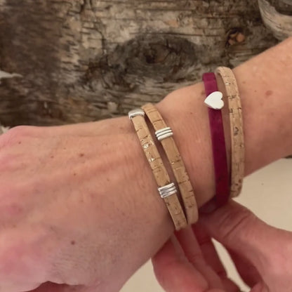 Classic Cork Bracelet - Heart on Wine