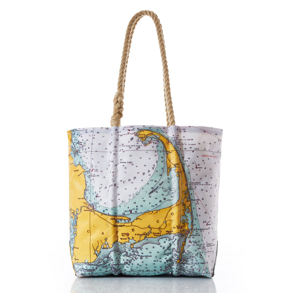 Cape Cod Map Tote Bag - Natural Canvas Reusable Shopping Bag | Small & Medium Sizes | Durable & Washable