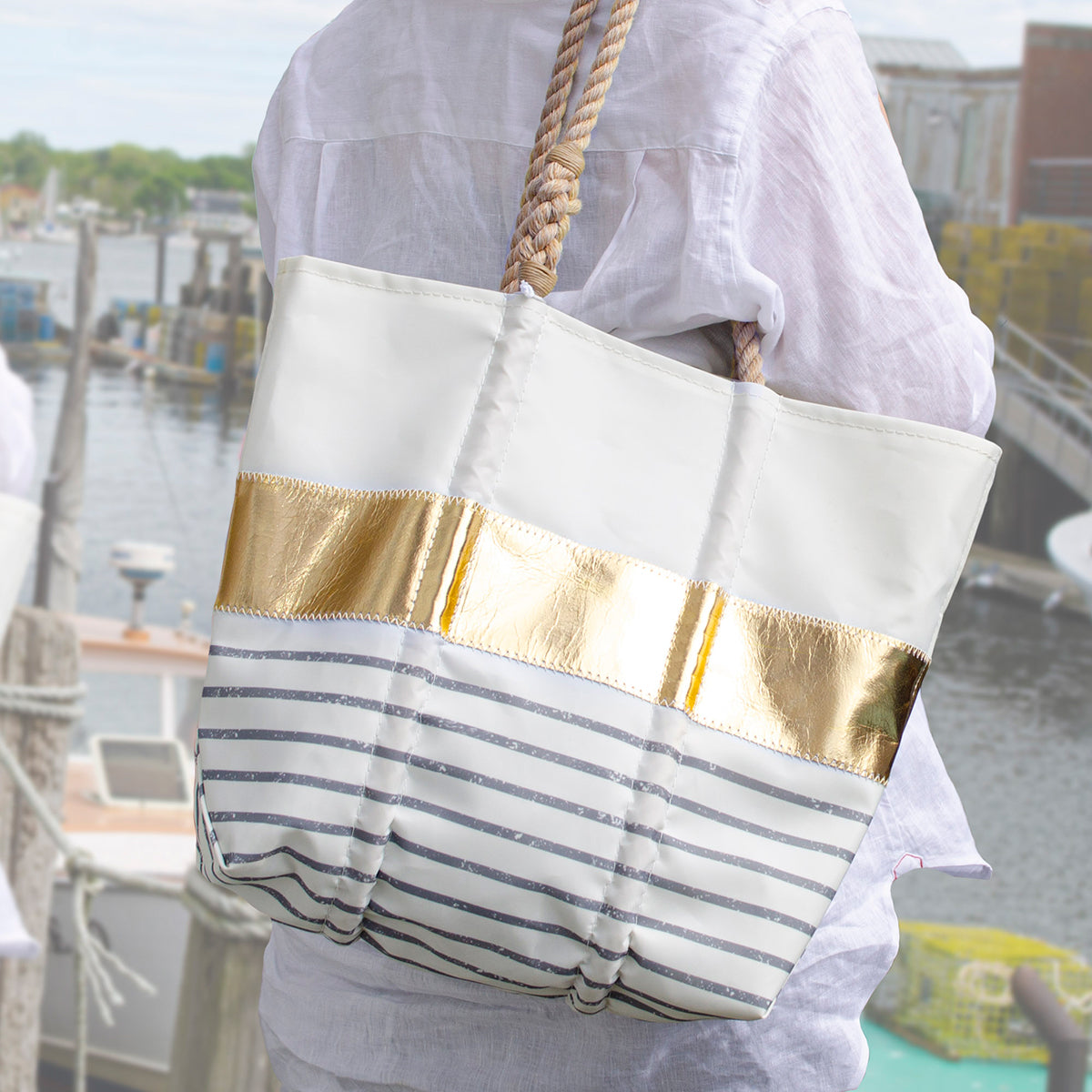 Grey Mariner Stripe Medium Tote Alternate Image 1