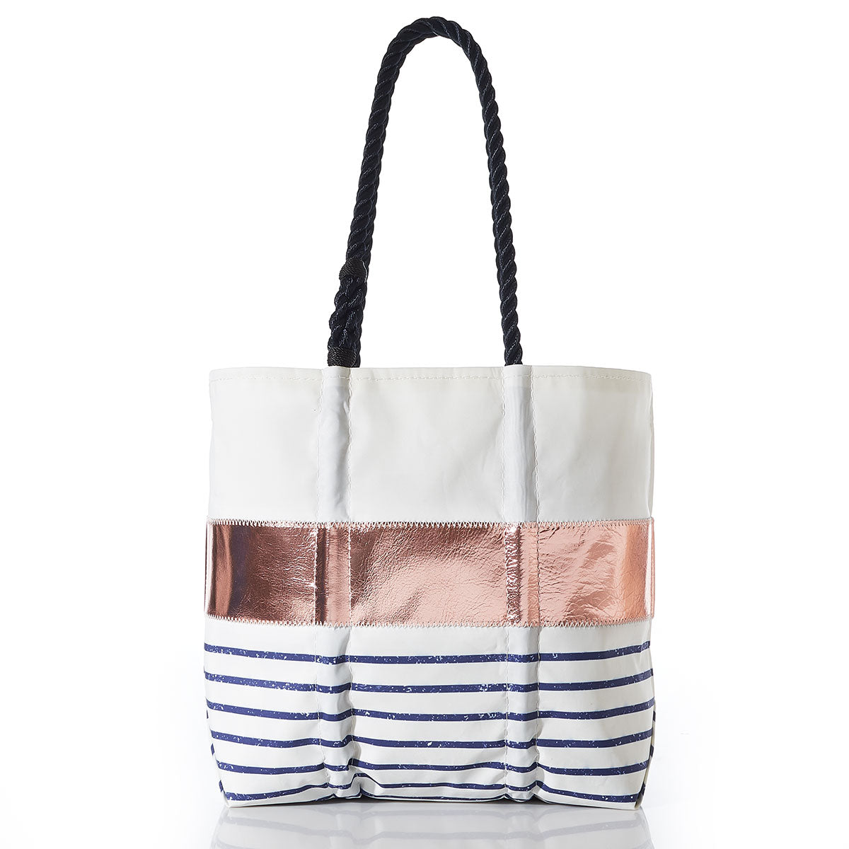 Rose Gold-on-Navy Mariner Stripe Medium Tote