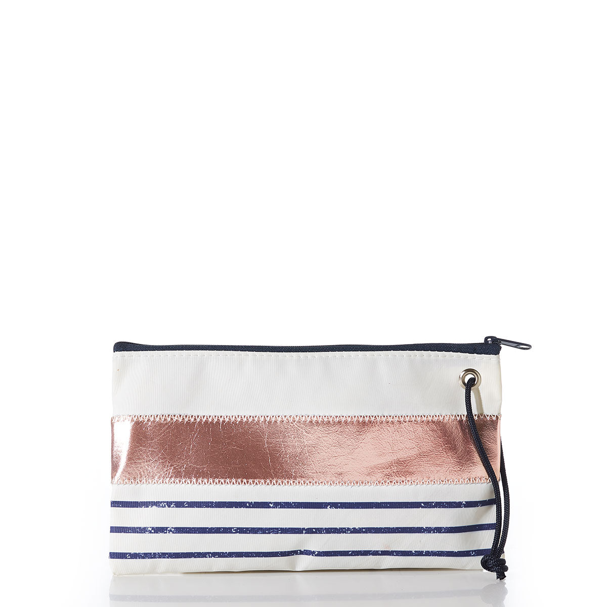 Rose Gold-on-Navy Mariner Stripe Large Wristlet