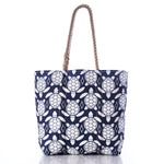 White-on-Navy Sea Turtle Medium Tote
