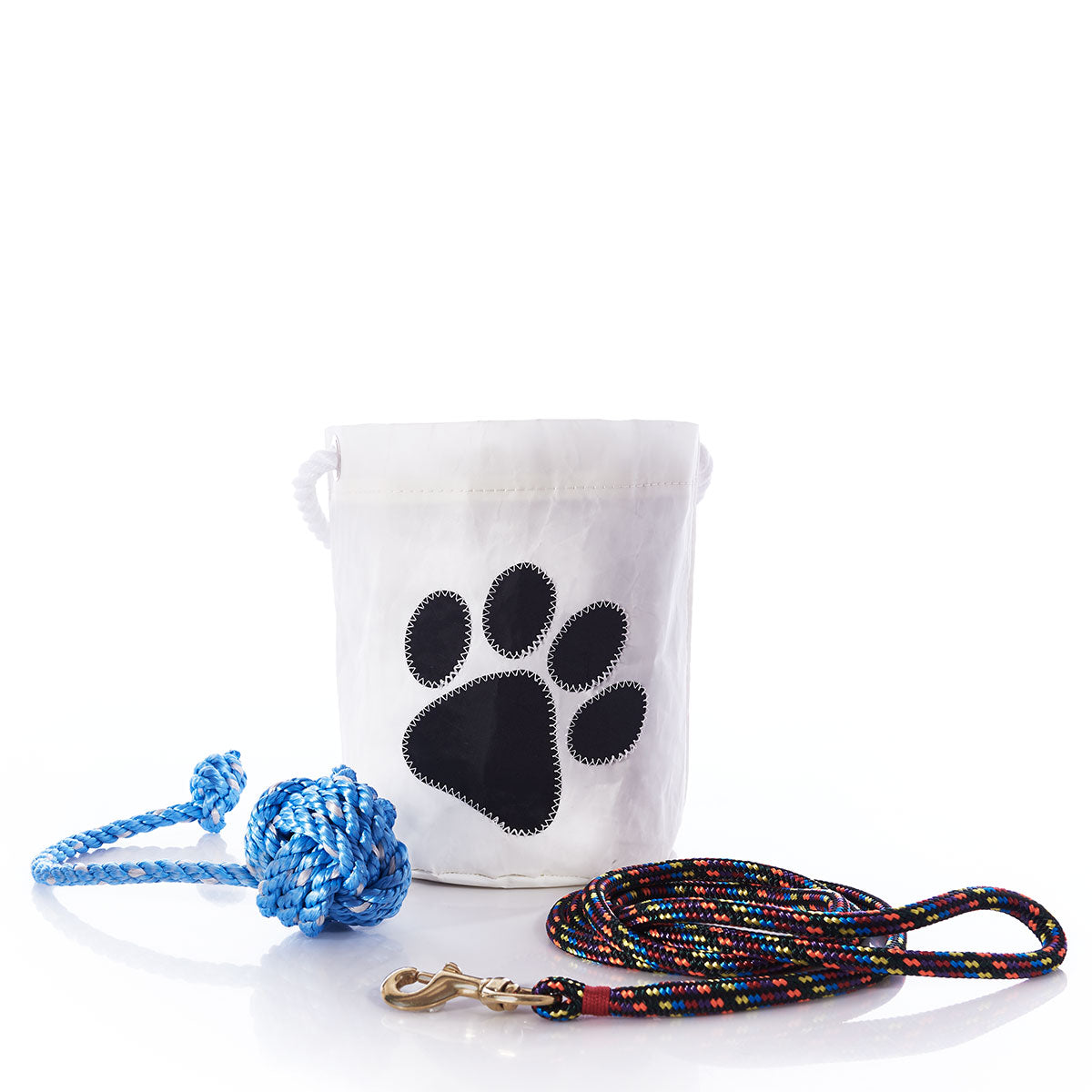Dog Leash & Toy-Filled Bucket Bag - Paw Print