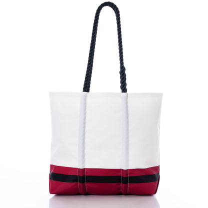 Sea Bags Arizona Cardinals Medium Tote featuring black rope handles, a red bottom trim, and a black horizontal stripe near the base, crafted from recycled sail cloth and shown against a white background. by Sea Bags