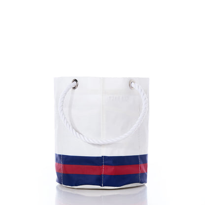 Sea Bags New York Giants Beverage Bucket is crafted from durable sail cloth and features metal grommets, a white rope handle, and red and blue stripes near the base—styled as a modern beverage bucket and displayed against a crisp white background. by Sea Bags
