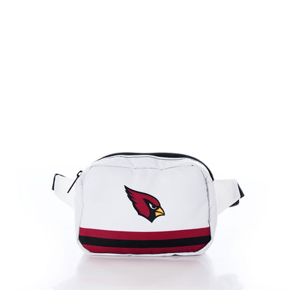 The Sea Bags Arizona Cardinals Belt Bag showcases the team’s logo on the front, accented with red and black stripes near the bottom and finished with a black adjustable strap—making this officially licensed NFL accessory a must-have for any fan. by Sea Bags