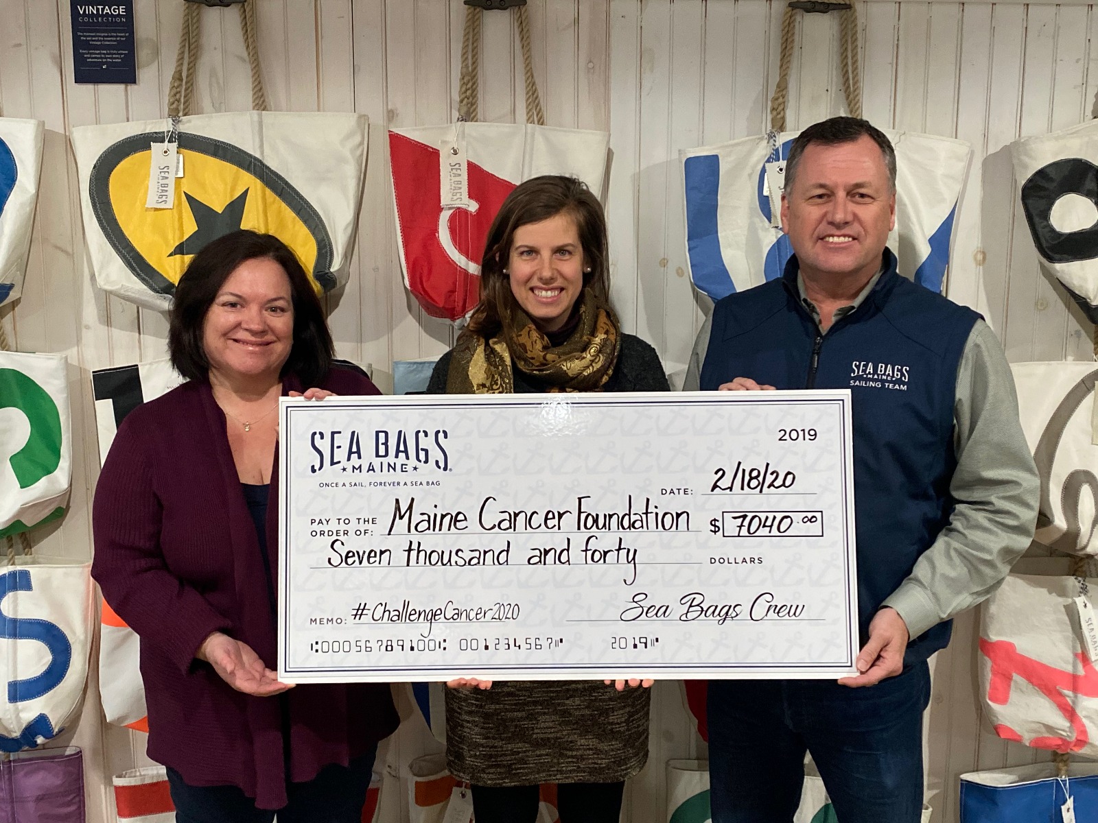 Sea Bags check presentation to Maine Cancer Foundation