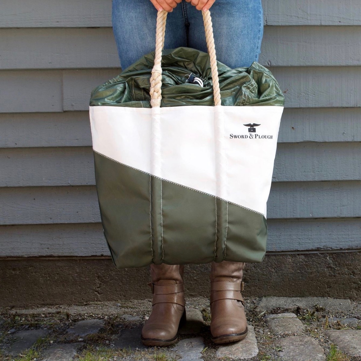 Limited edition Parachute Expandable Top Tote made in collaboration with Sword & Plough