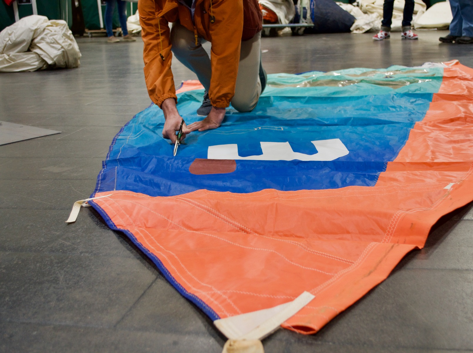 Windsurfer Sail Being cut Before Becoming A Recycled Sea Bag