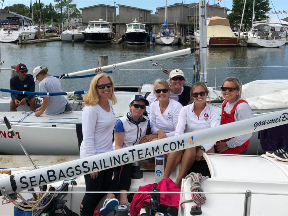 The Sea Bags Women's Sailing Team onboard their J/24