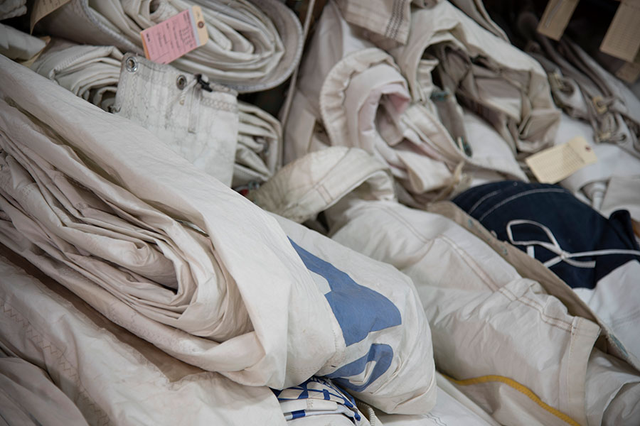 Recycled sails in warehouse sail loft