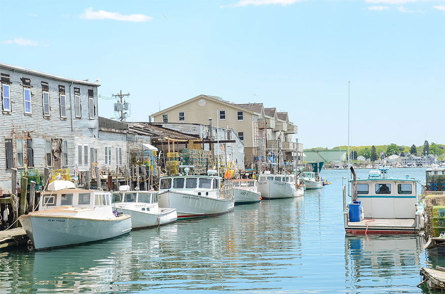 lobster boats docked at Custom House Wharf