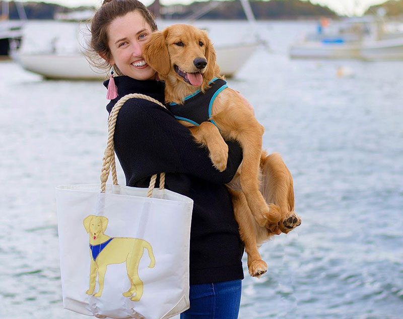 Custom Golden Retriever Tote Made From Recycled Sails