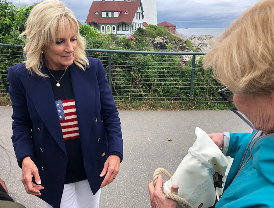 Jill Biden and Chellie Pingree at Portland Head Light in Cape Elizabeth, Maine