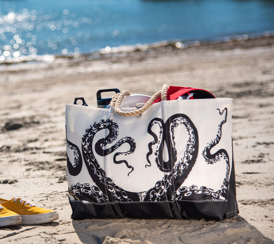 Octopus Ogunquit Beach Tote on a beach