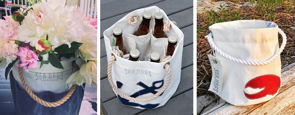 sailcloth buckets as flower holder, portable cooler, and carrier