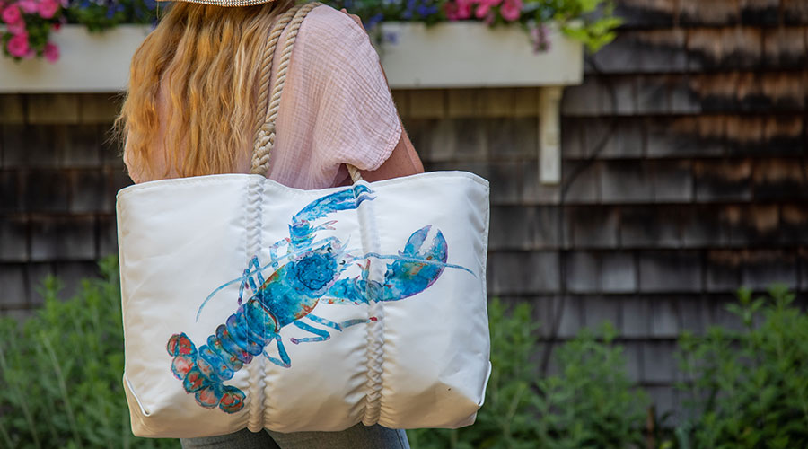 Woman Carrying Watercolor Lobster Tote