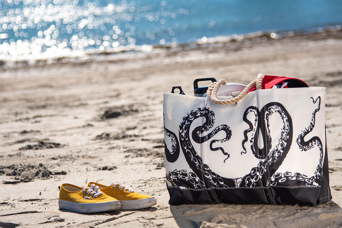 Octopus Ogunquit Beach Tote on a beach