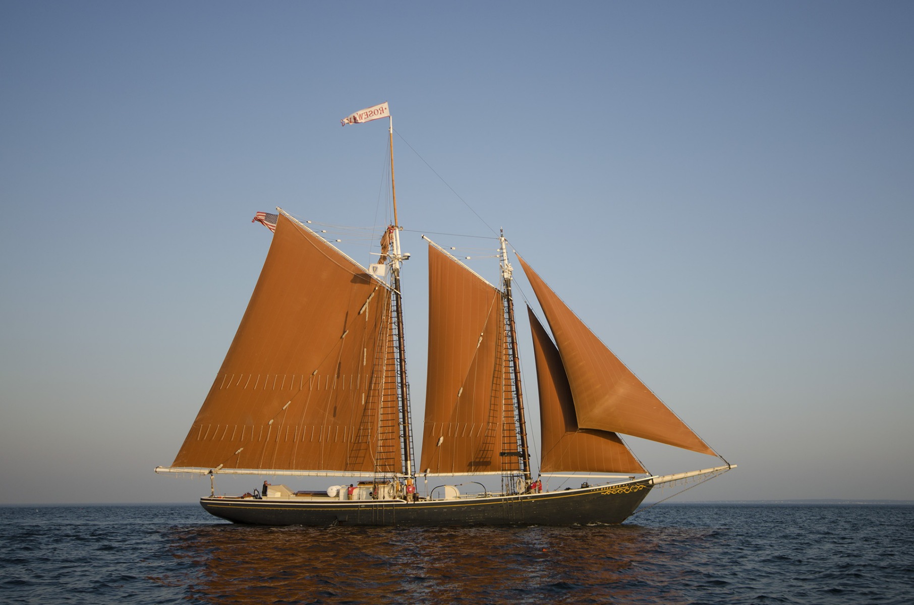 The schooner Roseway is a gaft rig with five sails