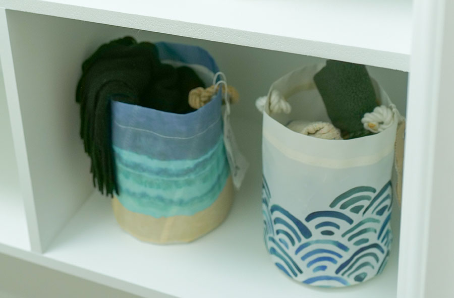 Use bucket bags in the closet for items like socks and scarves
