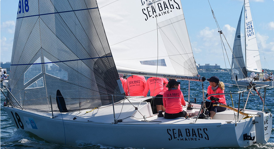 Sea Bags Women's Sailing Team on a Boat