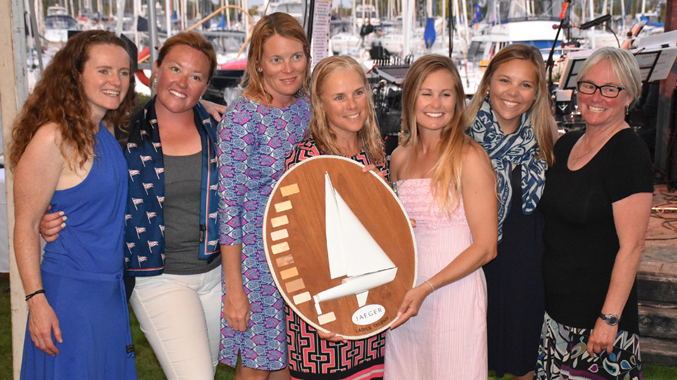 Sea Bags Women's Sailing Team with the Jaeger Trophy as the Top Female Team in 2017