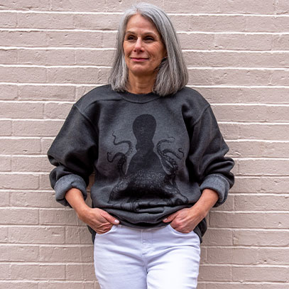 Woman wearing Sea Bags Octopus Sweatshirt