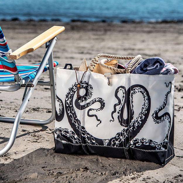 Octopus Beach Bag next to a chair on the beach