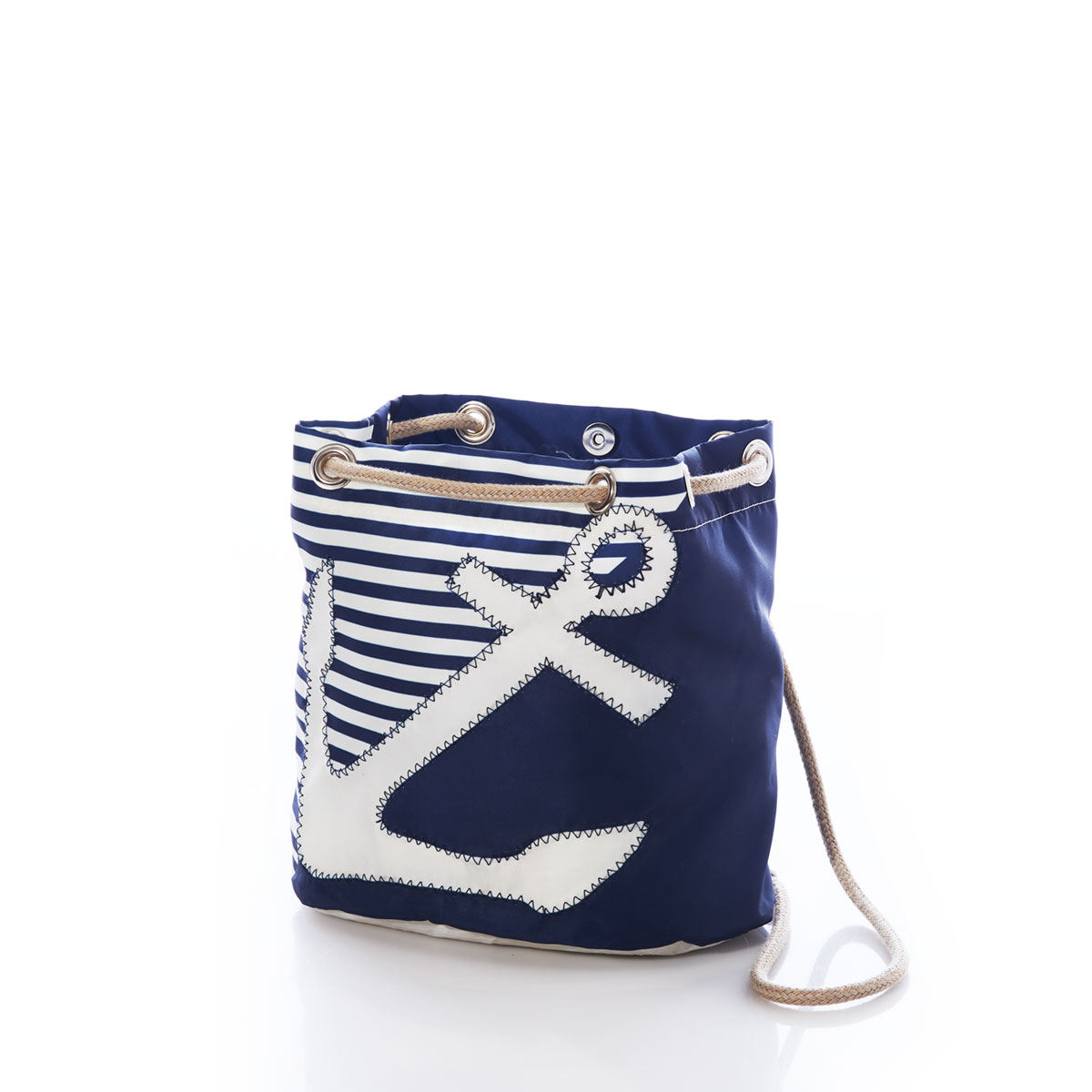 Breton Stripe White Anchor Convertible Bucket Bag