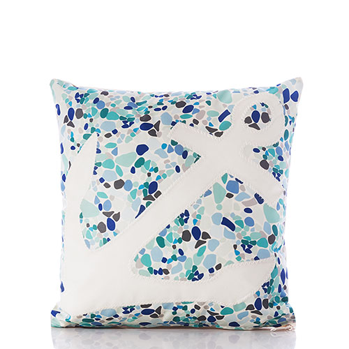 White Anchor on Sea Glass Print Pillow