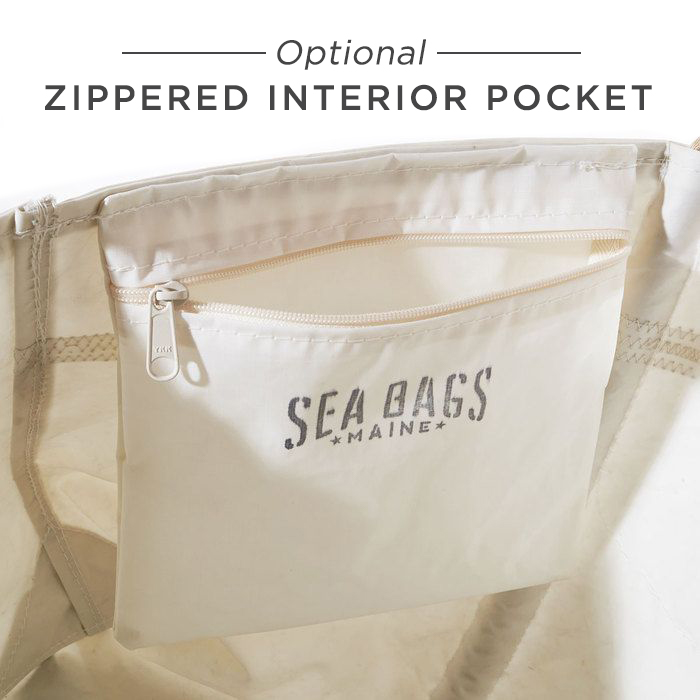 optional hanging interior zippered recycled sail cloth pocket