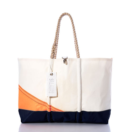 Vintage Neon Orange and Navy Ogunquit Beach Tote