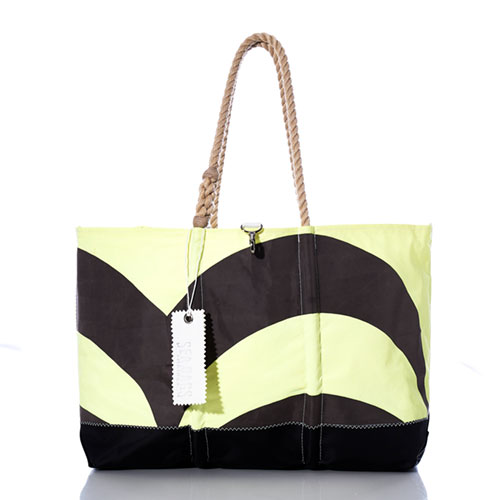 Vintage Black Waves on Neon Ogunquit Beach Tote