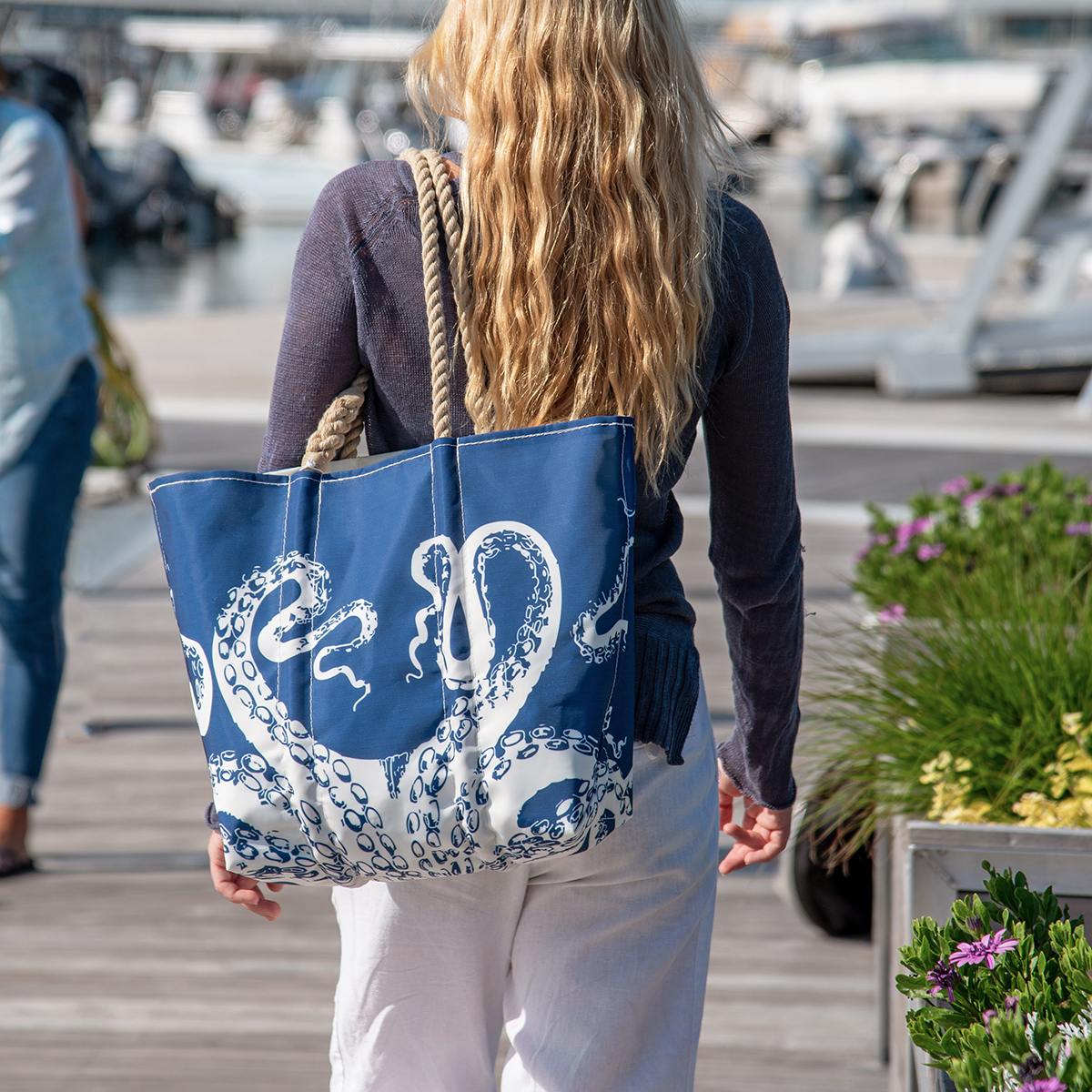 White on Navy Octopus Tote