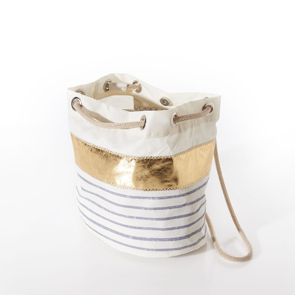 Grey Mariner Stripe Convertible Bucket Bag