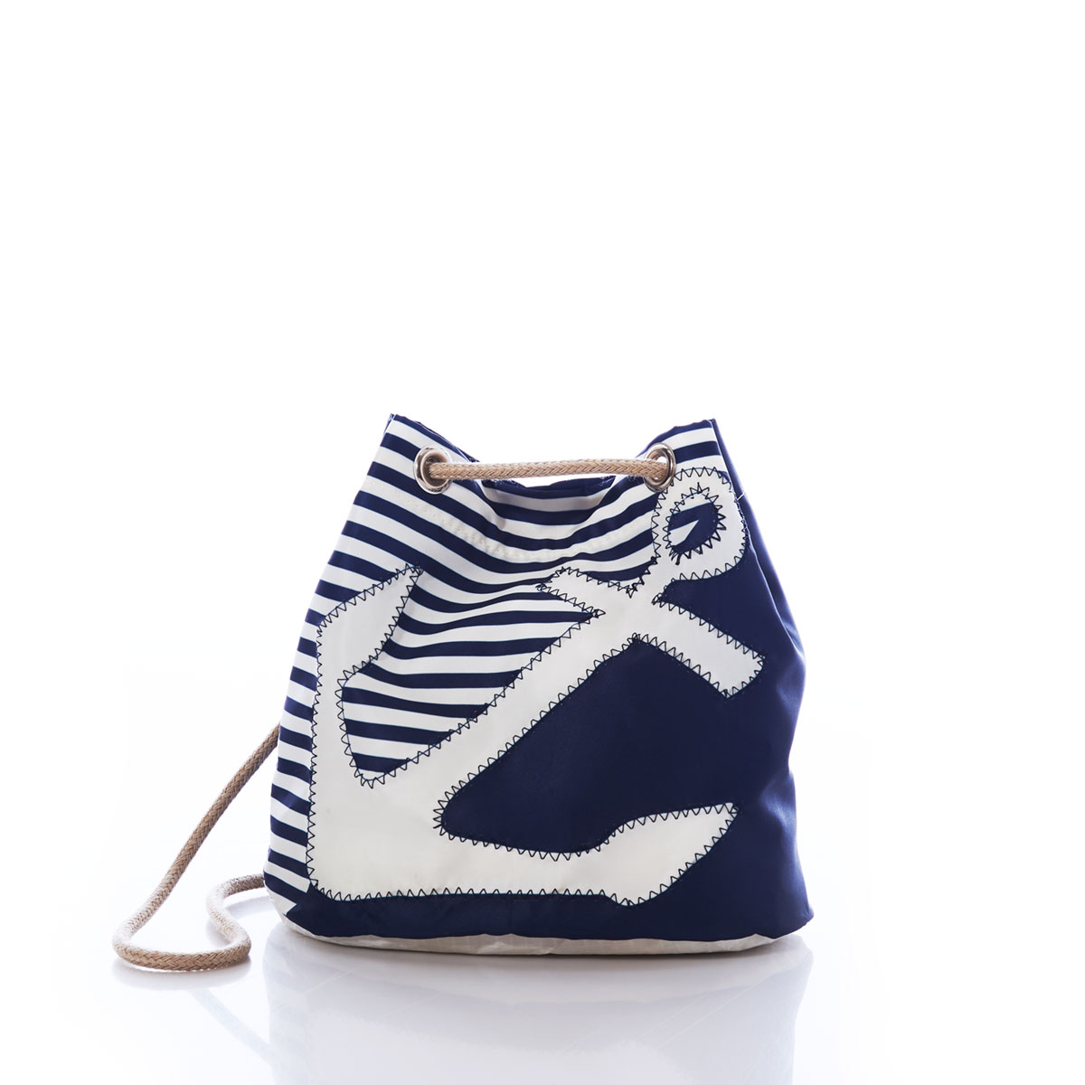 Breton Stripe White Anchor Convertible Bucket Bag