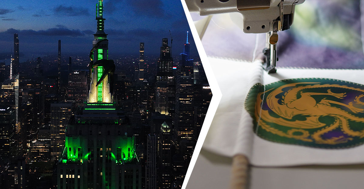 Vhagar, as seen in House of the Dragon, comes to life as a 270ft installation atop the Empire State Building and Sea Bags of Maine crafts canvas from the Vhagar installation into one-of-a-kind limited-edition tote bags