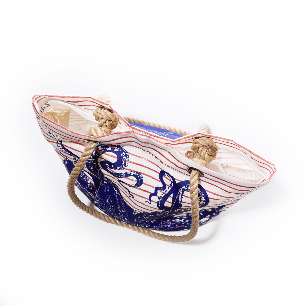 Blue Octopus on Red Mariner Stripe Essential Handbag