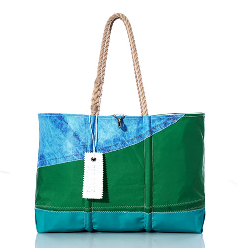 Vintage Green and Blue Ogunquit Beach Tote