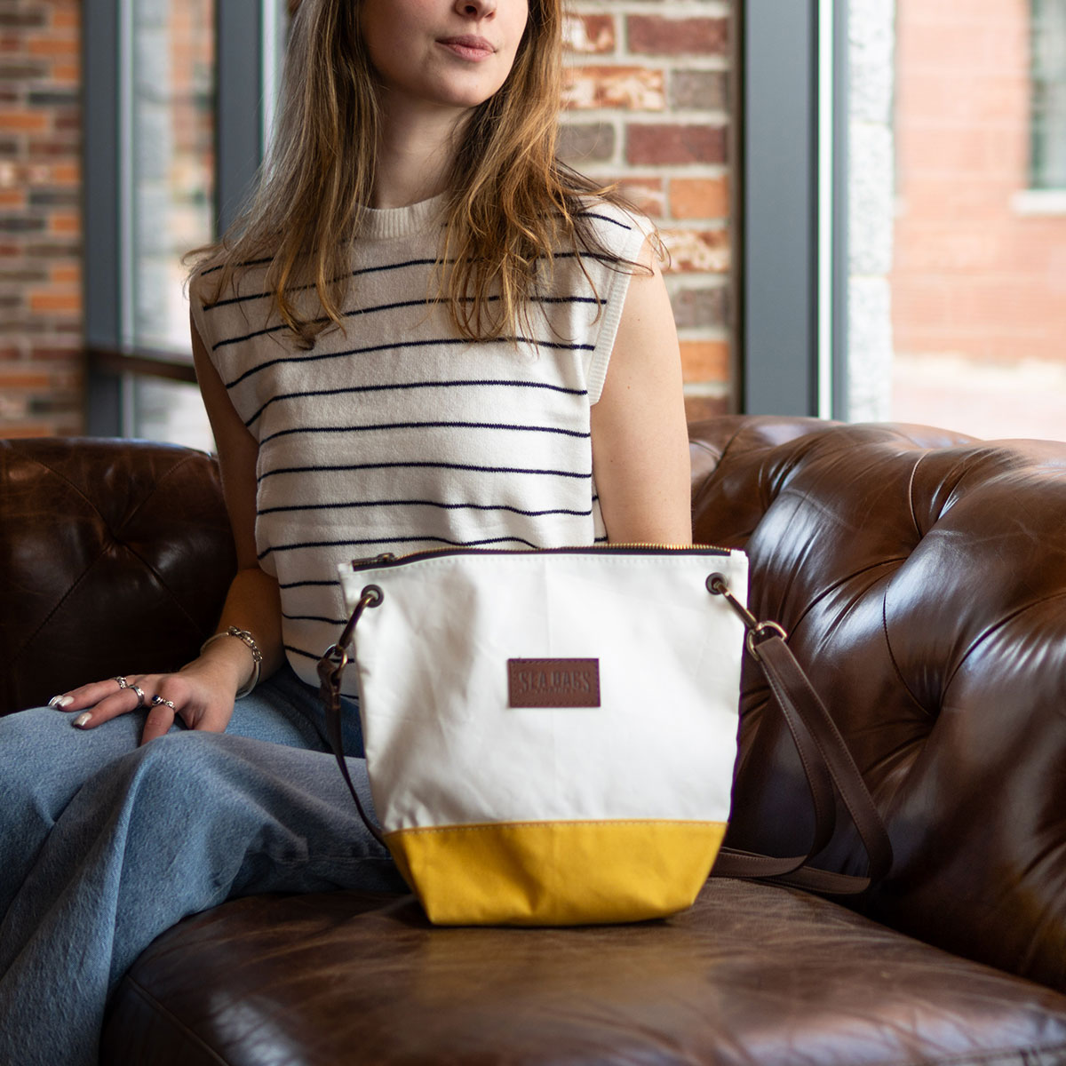 Sea Bags handbag golden yellow crossbody leather strap bag from recycled sail purse satchel