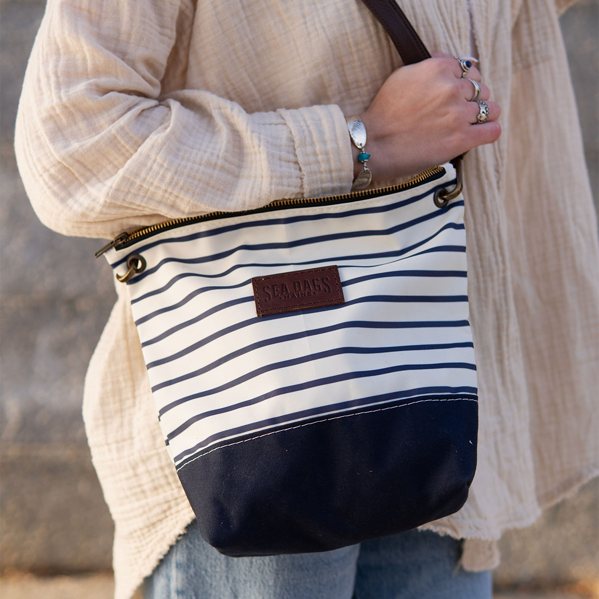 Navy Mariner Stripe Chebeague Crossbody Bag