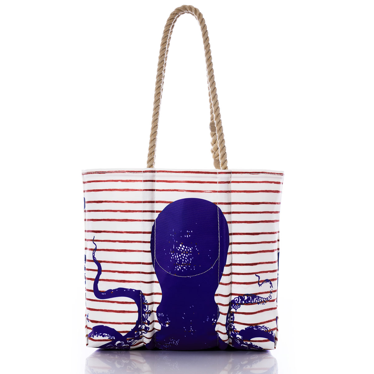 Blue Octopus on Red Mariner Stripe Medium Tote