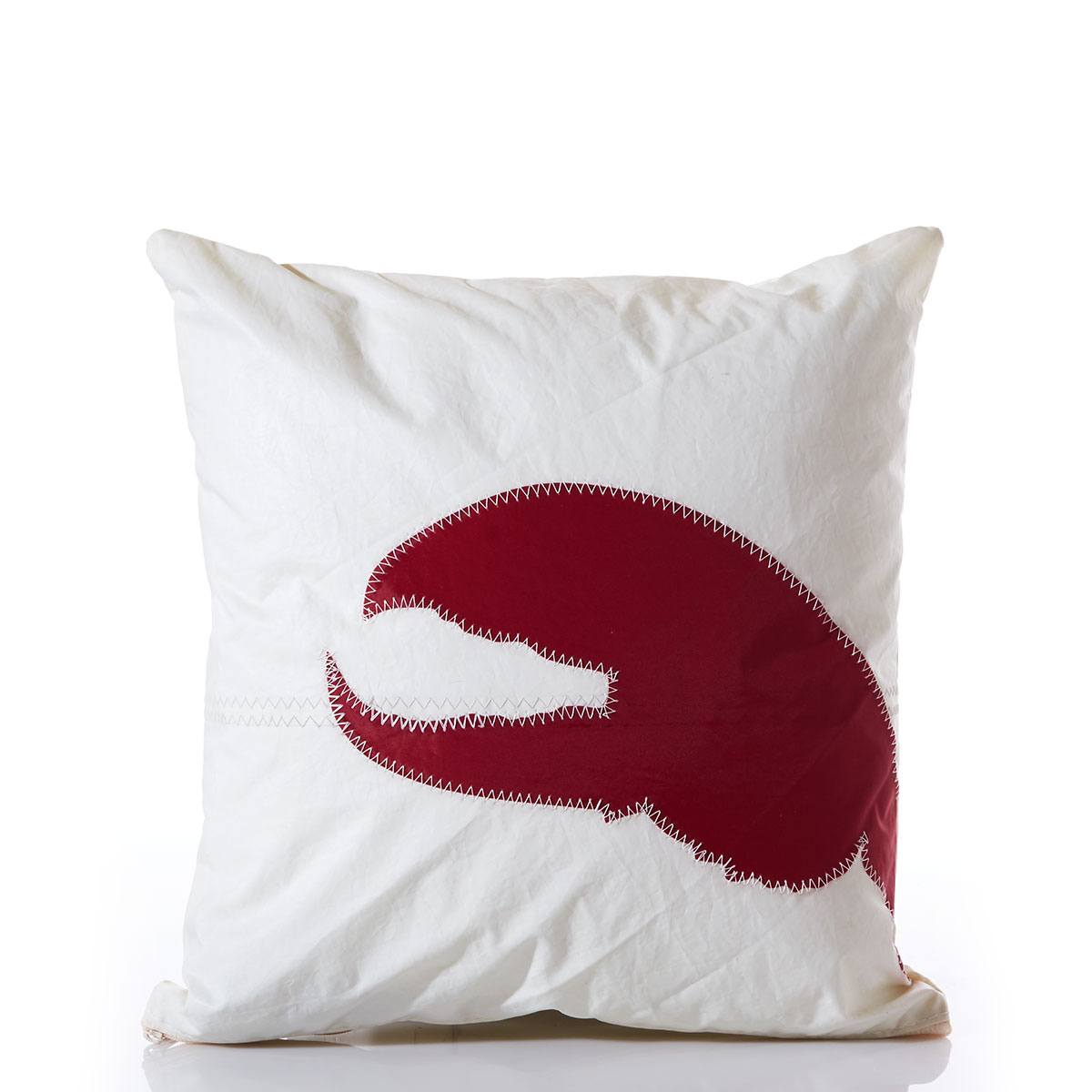 red lobster claw on white recycled sail cloth pillow