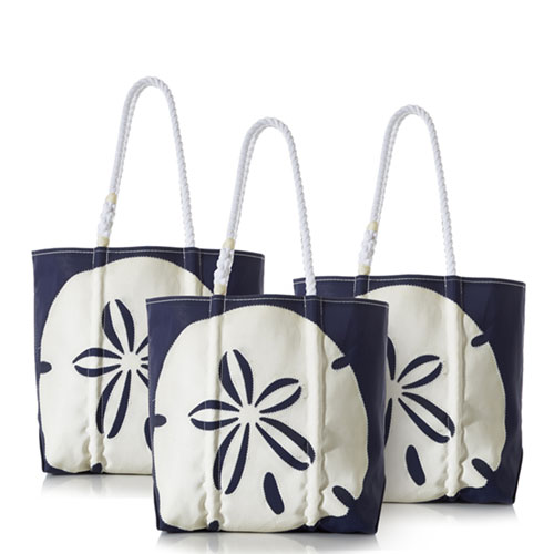 White on Navy Sand Dollar Medium Tote Wedding Party Package