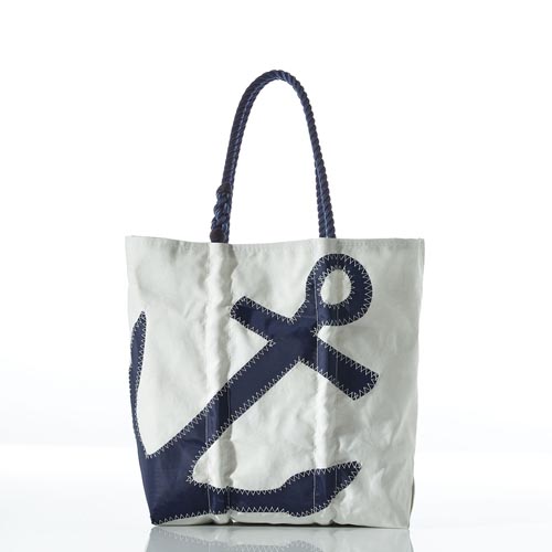 Zip Top Navy Anchor Medium Tote with Navy Rope Handles