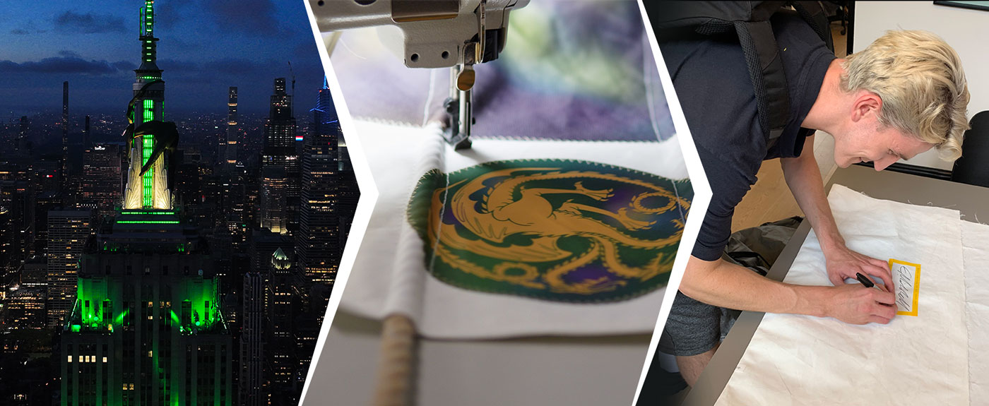 Vhagar, as seen in House of the Dragon, comes to life as a 270ft installation atop the Empire State Building and Sea Bags of Maine crafts canvas from the Vhagar installation into one-of-a-kind limited-edition tote bags, signed by Ewan Mitchell