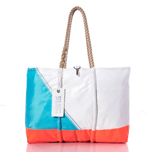 Vintage Blue and Neon Orange Ogunquit Beach Tote