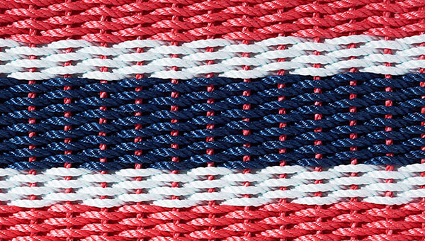 Up-close texture of a blue and red rope mat